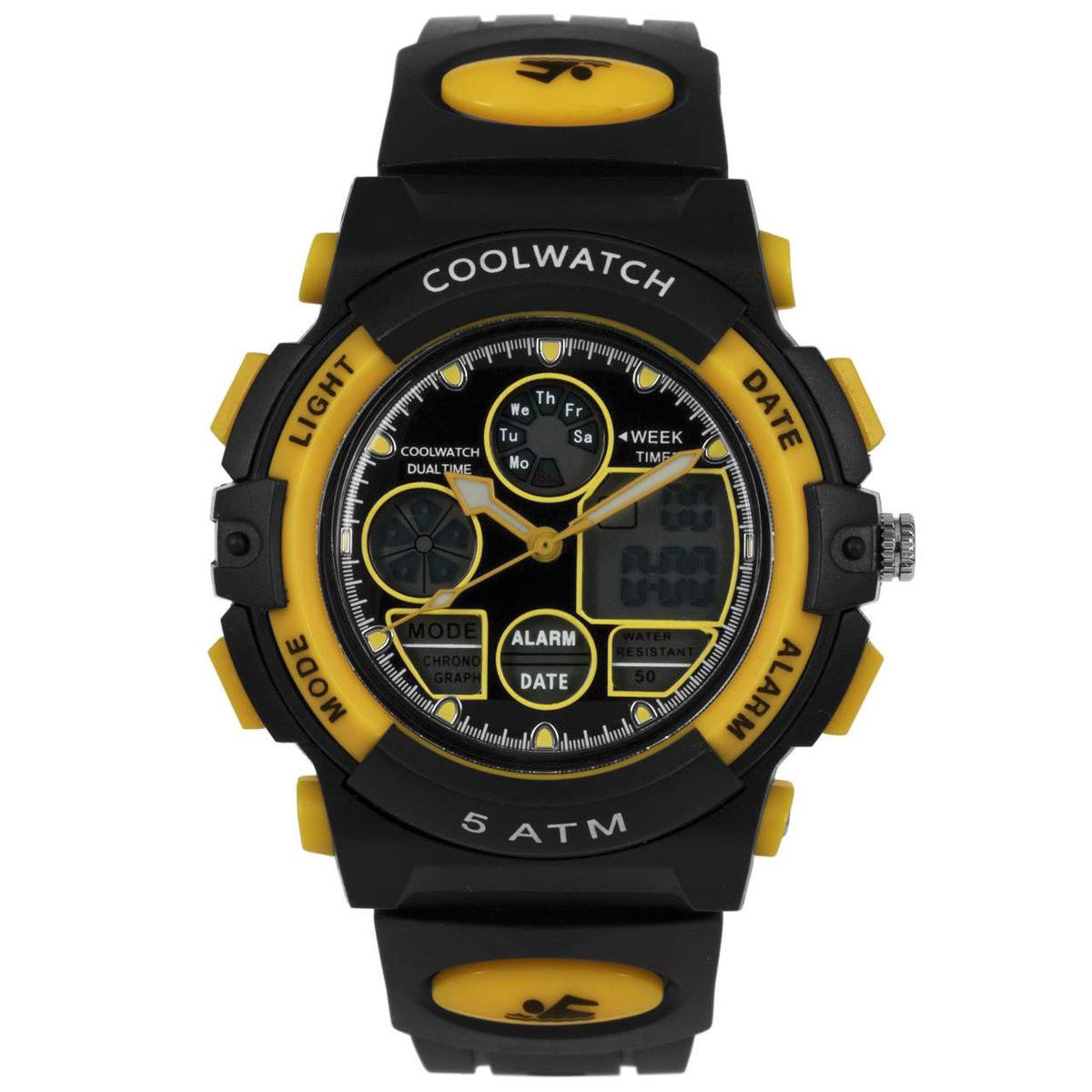 Coolwatch horloge CW.387 analoog-digitaal zwart -geel