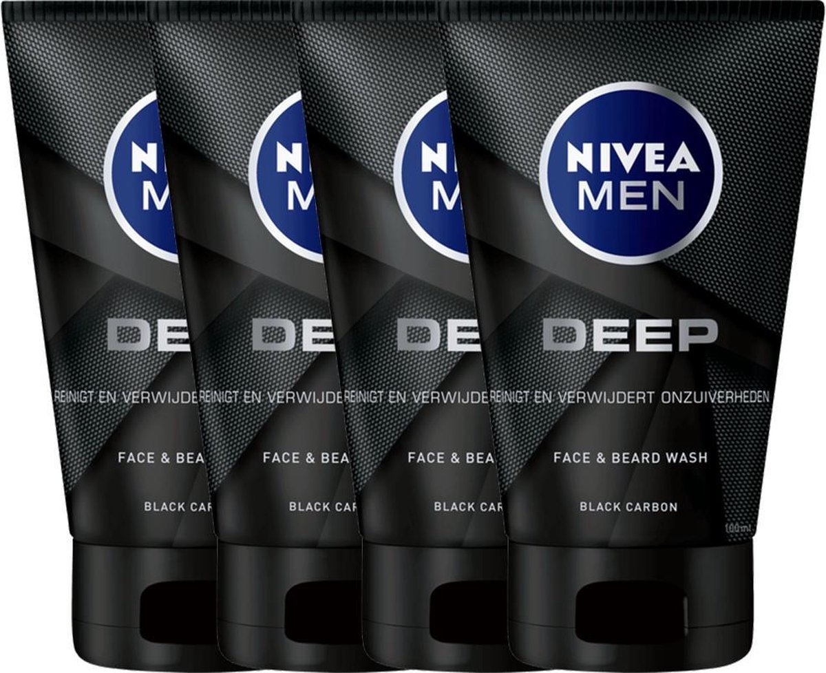 Nivea Men DEEP Face & Beard Wash - 4 x 100 ml - Voordeelverpakking