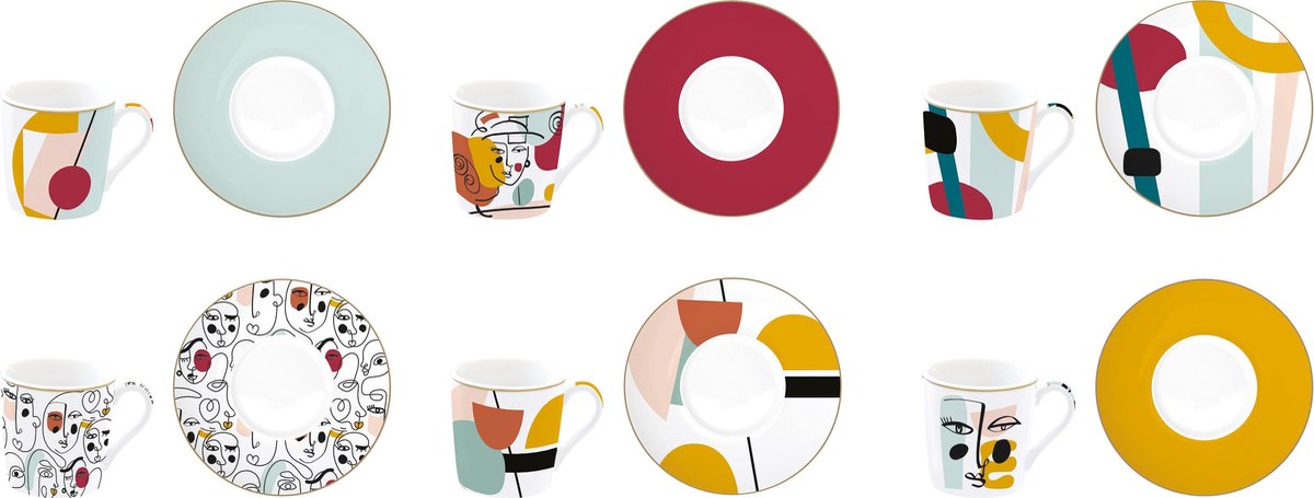 EasyLife Espressokopjes - Modern - Set van 6 - Cadeauverpakking - Porselein - 100ML