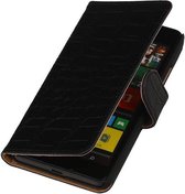 Wicked Narwal | Croco bookstyle / book case/ wallet case Hoes voor Nokia Microsoft Lumia 620 Zwart