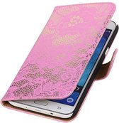 Wicked Narwal | Lace bookstyle / book case/ wallet case Hoes voor Samsung galaxy j7 2015 Roze