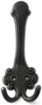 1x Luxe kapstokhaken / jashaken met dubbele haak - zwart - hoogwaardig zamac - 14,5 x 5,4 cm - antiek stijl kapstokhaakjes / garderobe haakjes