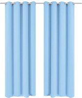 Gordijnen lichtblauw 135x175 cm 2 stuks (Incl LW led klok) - gordijn raambekleding - gordijnen kant en klaar met haakjes ringen - Verduisterende gordijnen met ringen