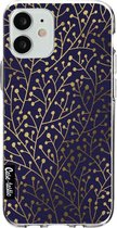 Casetastic Apple iPhone 12 Mini Hoesje - Softcover Hoesje met Design - Berry Branches Navy Gold Print