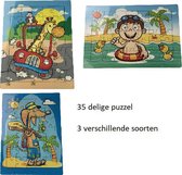 Pakket met 3 puzzels, 35 stukjes  – puzzel XXL extra groot – dierenpuzzel – vanaf 4 jaar – hout – olifant – leeuw – giraffe – zebra – auto – uitdagend – spelen – samenwerken - leuk – plezier 