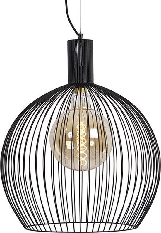 QAZQA wire - Moderne Grote hanglamp - 1 lichts - Ø 50 cm - Zwart - Woonkamer | Slaapkamer | Keuken