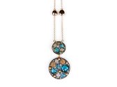 Zilveren halssnoer collier halsketting roos goud verguld Model Double Full Moon gezet met blauwe stenen