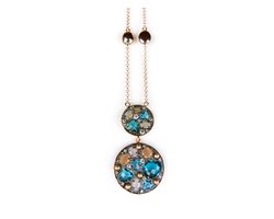 Zilveren halssnoer collier halsketting roos goud verguld Model Double Full Moon gezet met blauwe stenen