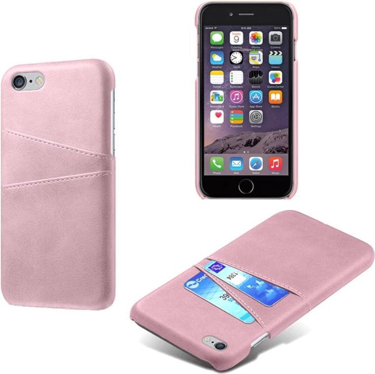 Card Case voor Apple iPhone 8 | iPhone 7 | iPhone SE 2020 | PU Leren Back Cover | Luxe Telefoonhoesje | Pasjeshouder | Licht Roze