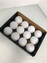 Kerstballen - 12 stuks - wit - met gouden tekst als opdruk
