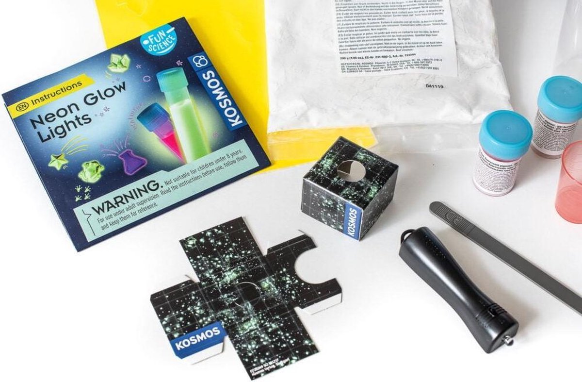 KOSMOS Neon Glow Lights - Experimente met UV-Licht - Maak Neonverf, Gipsfiguren en Lichtgevende Kunstwerken - Inclusief UV-Lamp - Creatieve STEM Experimenteerset - Vanaf 8 Jaar — afbeelding 17