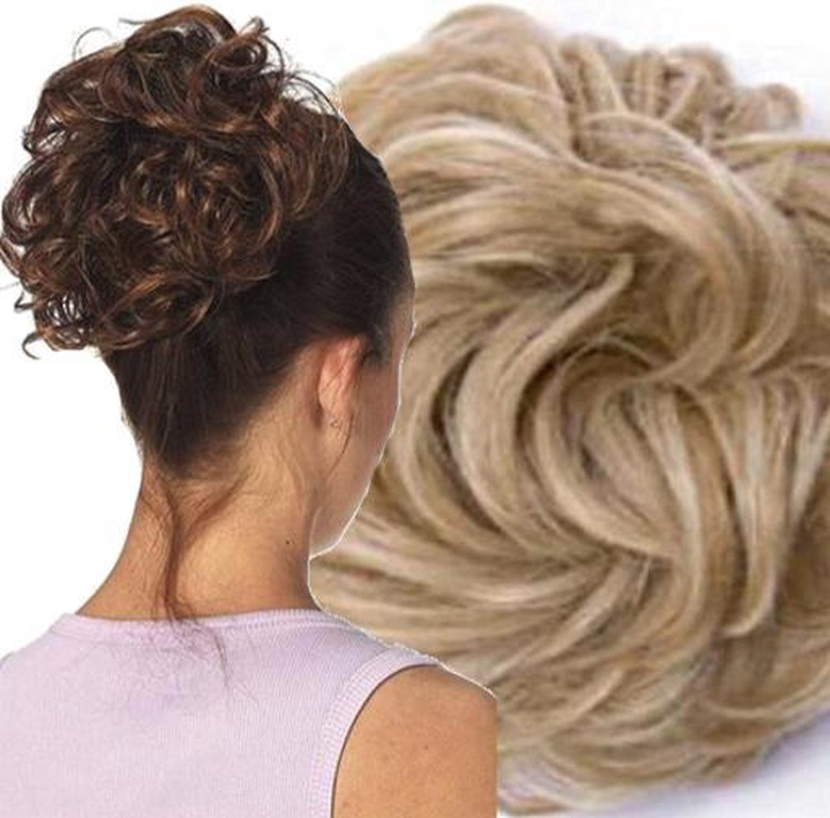 Messy Bun |Curly Haar Wrap Extension Naturel Blond |Inclusief Luxe Bewaarzakje.*