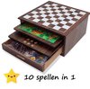 Afbeelding van het spelletje Luxe Houten Spellendoos - 10 Bordspellen in 1 - Cadeau tip