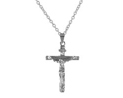 Fako Bijoux® - Ketting - Kruis - 30x47mm - Zilverkleurig