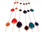 Collier long collier en argent plaqué or rose Modèle Magic Colors serti de pierres bleues et vertes