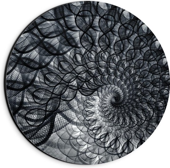 Dibond Wandcirkel - Wikkeltrap (zwart/wit) - 20x20cm Foto op Aluminium Wandcirkel (met ophangsysteem)