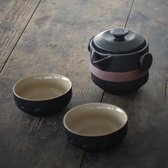 Zwarte keramiek theeset met 2 theekopjes - 3-delig - thee cadeau - theegeschenk - theeset keramiek japanse stijl - japanse theepot - theekan - theemok - theekop - meeneem theeset -