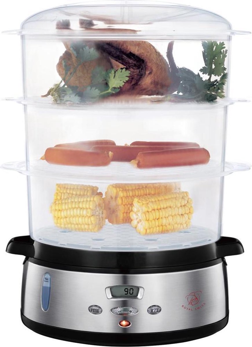 Bol.com Royal Swiss® Food Steamer HY-4401DS – 9L – 800W – Elektrische Stoomkoker met 3 BPA-vrije Stoommanden – Digitale Timer & ... aanbieding