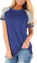 Blauw t-shirt met streepje luipaard print - dames - vrouw - kleding - mode - shirt - korte mouw - Dames T-shirt