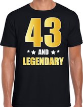 43 and legendary verjaardag cadeau t-shirt / shirt - zwart - gouden en witte letters - voor heren - 43 jaar verjaardag kado shirt / outfit M
