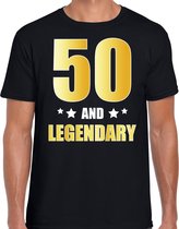 50 and legendary verjaardag cadeau t-shirt / shirt - zwart - gouden en witte letters - voor heren - 50 jaar verjaardag kado shirt / outfit 2XL