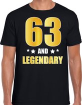 63 and legendary verjaardag cadeau t-shirt / shirt - zwart - gouden en witte letters - voor heren - 63 jaar verjaardag kado shirt / outfit L