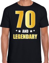 70 and legendary verjaardag cadeau t-shirt / shirt - zwart - gouden en witte letters - voor heren - 70 jaar verjaardag kado shirt / outfit XL