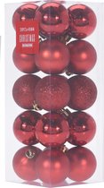 20x Kleine rode kunststof kerstballen 4 cm glitter/mat/glans - Kerstboomversiering/kerstversiering rood