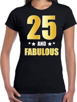 25 and fabulous verjaardag cadeau t-shirt / shirt - zwart - gouden en witte letters - voor dames - 25 jaar verjaardag kado shirt / outfit XL
