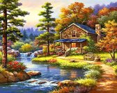 Diamond Painting Volwassenen, Huis aan rivier 40X50