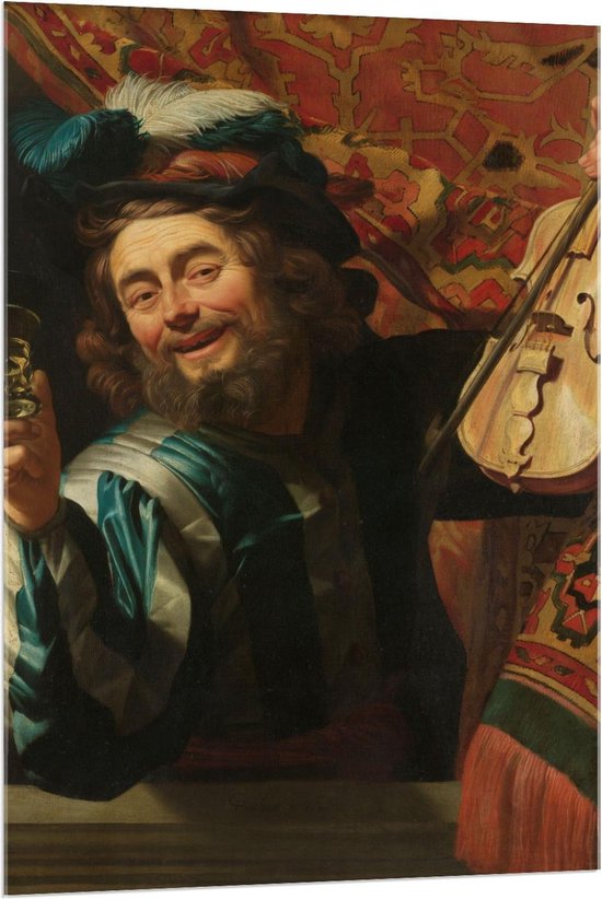Acrylglas - Oude meesters - Een vrolijke vioolspeler, Gerard van Honthorst, 1623 - 80x120cm Foto op Acrylglas (Wanddecoratie op Acrylglas)