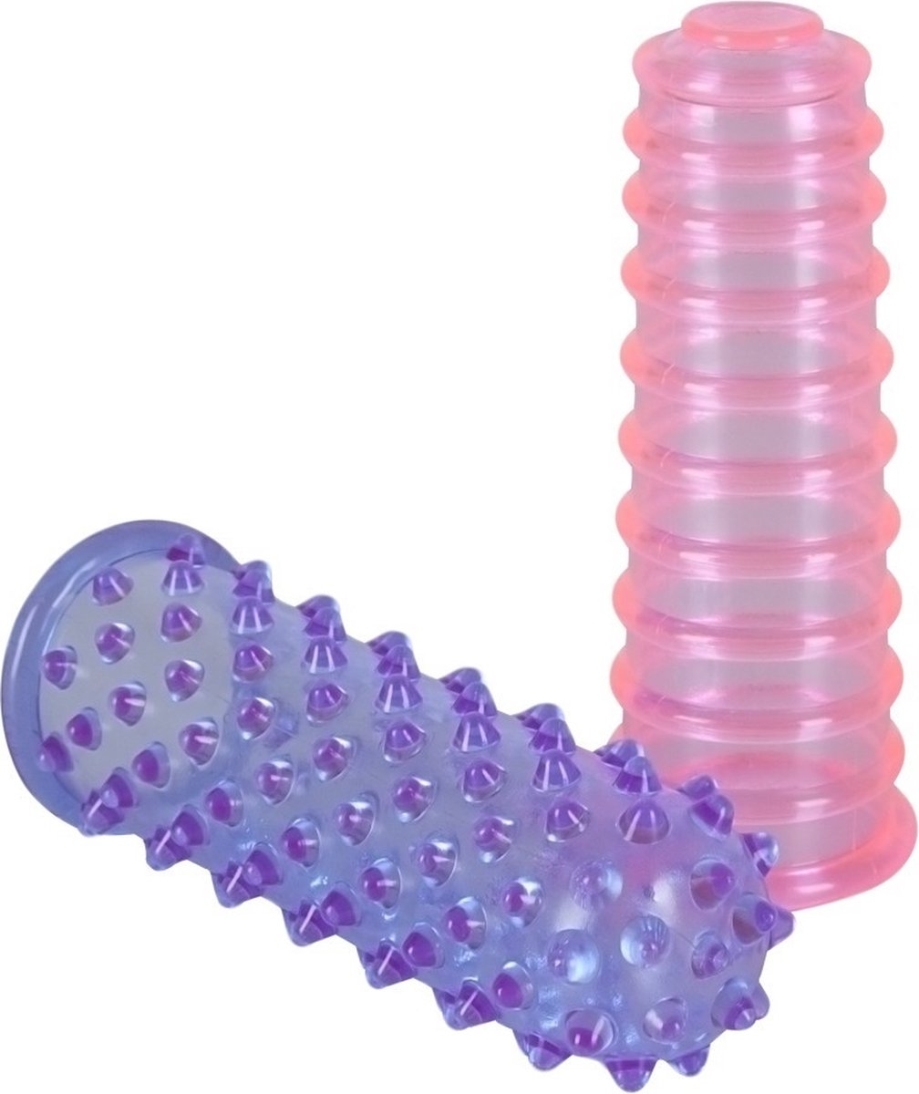 You2Toys – Vinger Sleeves voor Erotische Hand Gebaren Geribbeld en met Noppen – Rood Blauw