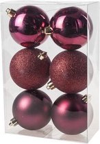 KERSTBALLEN SET 6 STUKS | KERSTVERSIERING | MIX BURGUNDY | D8 CM | KUNSTSTOF MAT | GLITTER BLINKEND