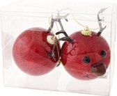 RENDIERKERSTBALLEN LEDNEUS SET 2 STUKS | ROOD | D8XH12 | IN PVC BOX - INCL 6 | AG13 BATT