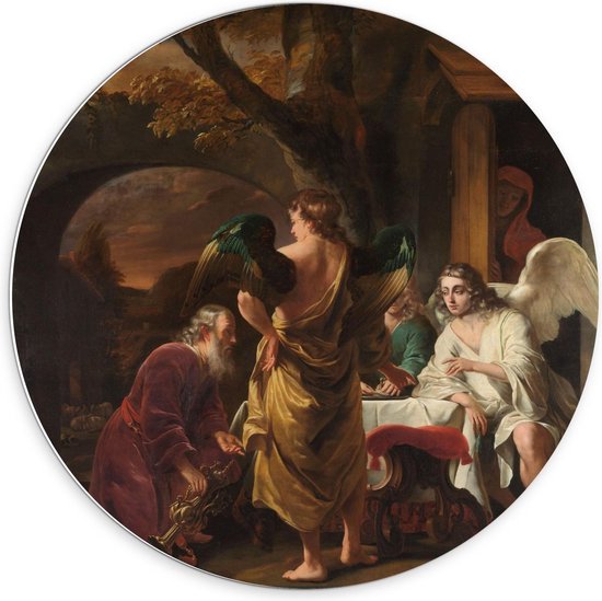 Forex Wandcirkel - Oude meesters - Abraham ontvangt de drie engelen, Ferdinand Bol - 70x70cm Foto op Wandcirkel (met ophangsysteem)