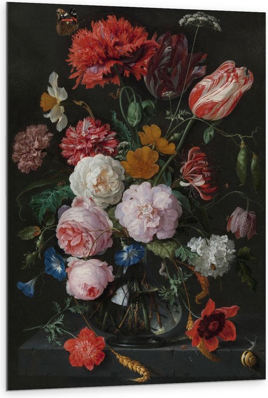 Dibond - Oude meesters - Stilleven: bloemen in vaas, Jan Davidsz. de Heem - 80x120cm Foto op Aluminium (Wanddecoratie van metaal)