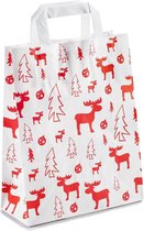 50 Kerst Draagtassen Van Kraftpapier Met Platte Oren " Red Elk" 18 x 8 x 22cm