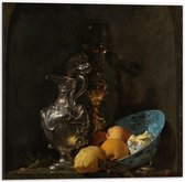 Dibond - Oude meesters - Stilleven: zilveren kan & porseleinen kom, Willem Kalf - 50x50cm Foto op Aluminium (Met Ophangsysteem)