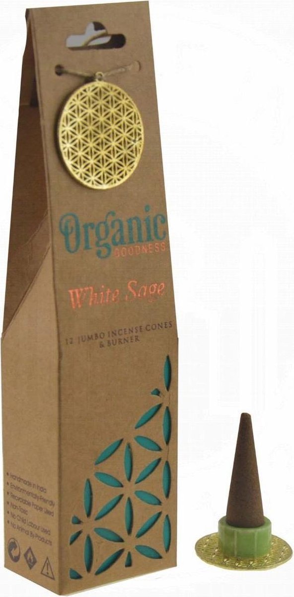 Organic Goodness Wierookkegels witte salie + houder - Organic Goodness Meerkleurig