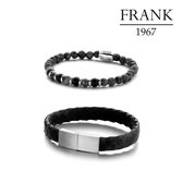 Frank 1967 7FR SET032 Armbanden 2 - Staal - Heren - Leder - Zwart - Grijs - Staalkleurig