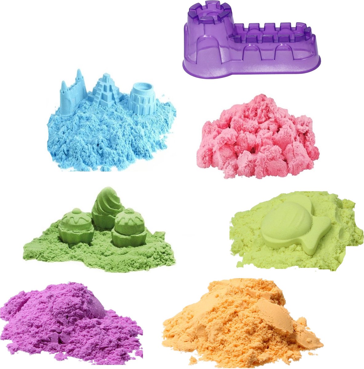 Banzaa Speelzand Bewegend Modelleer Zand Multi kleur Set 3 Kilo Incl. kasteel Vorm
