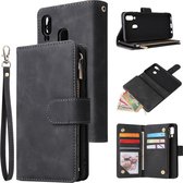 Luxe Telefoonhoesje voor Samsung Galaxy A40 | Hoogwaardig Leren Bookcase | Lederen Wallet Case | Luxe Uitstraling | Pasjeshouder 6 stuks | Portemonnee | Rits | Zwart