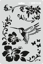 Teken en/of tamponeer sjabloon kolibri en bloemen