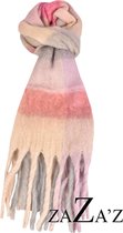 Roze/Lila sjaal -  geblokte - grote -warme sjaal -met franjes