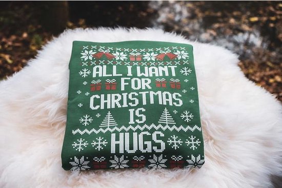 Foute Kersttrui - Christmas Sweater - Christmas hugs - Groen/green - XXL