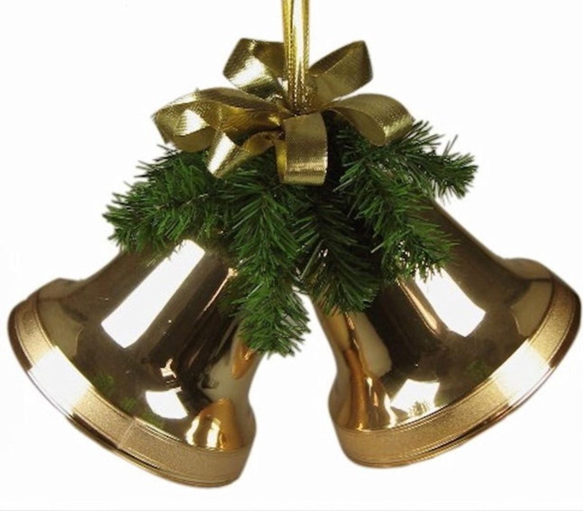 Twee klokken kerst goud 13 cm groen met strik Hortus