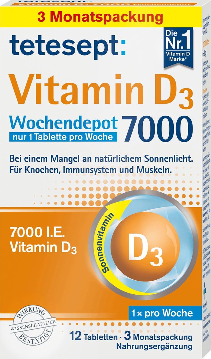 tetesept Vitamine D3 (7.000) wekelijkse depottabletten (12 stuks)
