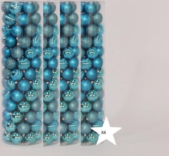 400 Onbreekbare kerstballen in koker diameter 6 cm blauw watermeloen