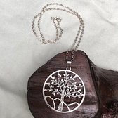 Wellness-House | Ketting Tree of Life Hanger | Grote Hanger 45 mm | Lange ketting 60 cm | Levensboom | Reiki | Zen sieraden | Verzilverd