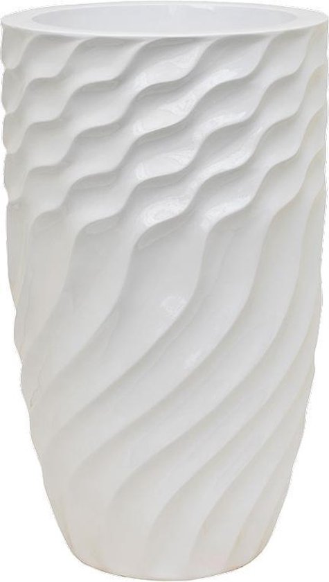 Zaliv vaas wit 60cm hoog | Hoge hoogglans witte XL vaas met golfpatroon | Grote bloempot plantenbak vazen